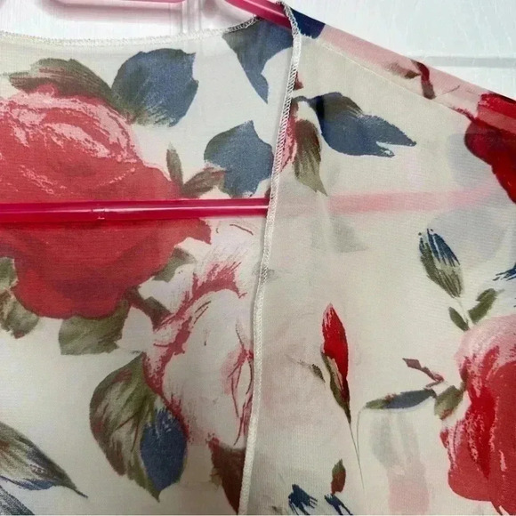 Kimono Sheer Floral  White / Red / Blue Size - Picture 4 of 16